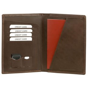 Skórzany portfel podróżny na karty zbliżeniowe oraz paszport biometryczny (brązowy)