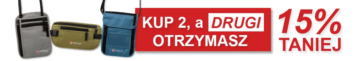 upując jedną saszetkę lub paszportówkę, drugą otrzymasz 15% taniej. Każda co druga sztuka w koszyku zostanie automatycznie objęta rabatem 15%.