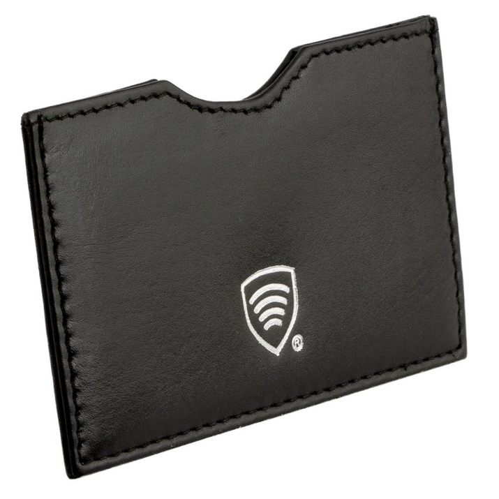 Etui ze skóry blokujące kartę płatniczą RFID ze srebrnym logo (Czarny)
