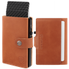 Skórzany portfel męski z zewnętrzną kieszenią na kartę oraz aluminiowym etui z wysuwanymi kartami (brąz)