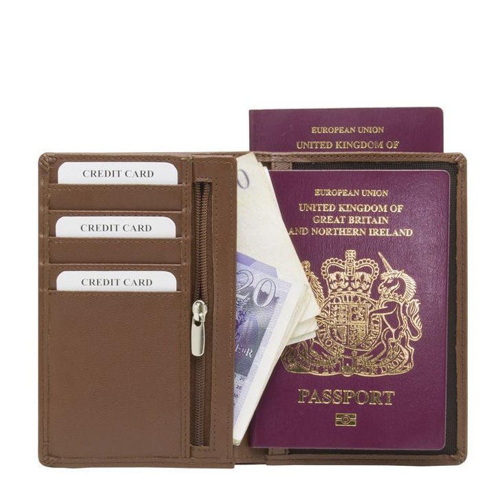 Portfel chroniący karty zbliżeniowe oraz paszport biometryczny (Brązowy)
