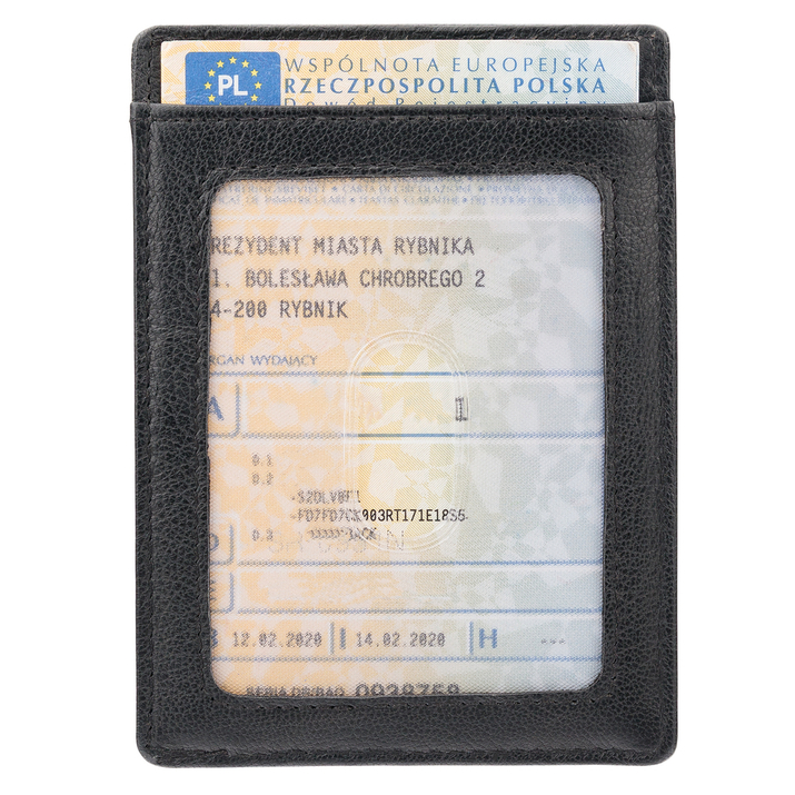 Cienkie skórzane etui na karty zbliżeniowe RFID (Czarny mat)