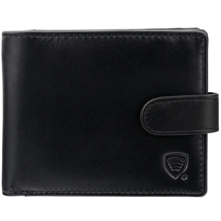 Poziomy skórzany męski portfel RFID na karty zbliżeniowe i monety (czarny)