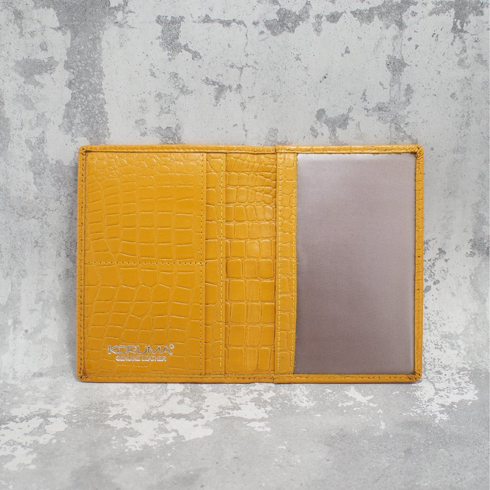 Cienki Skórzany portfel RFID na dowód rejestracyjny do marynarki (Żółty, Croco)