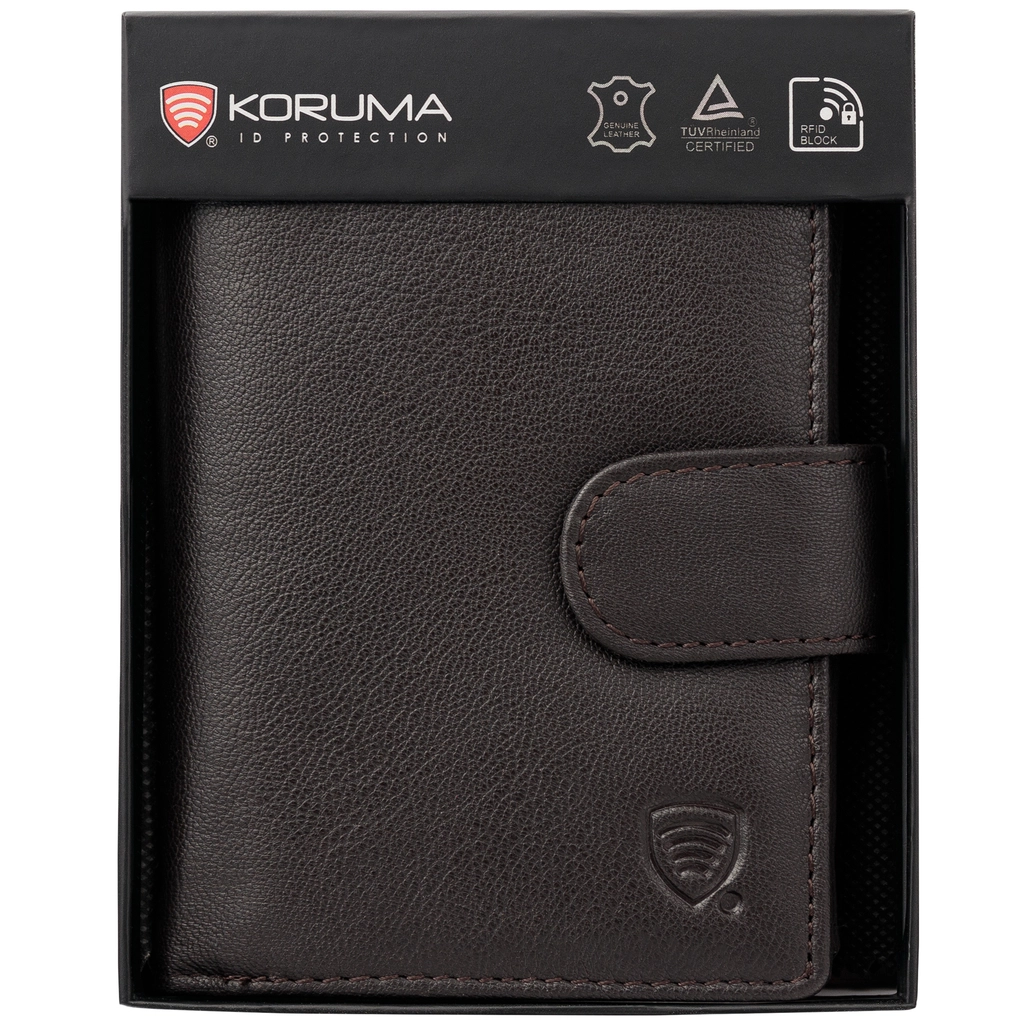 KORUMA SM-904GBR - ciemnobrązowy portfel ze skóry o naturalnej fakturze, w pudełku