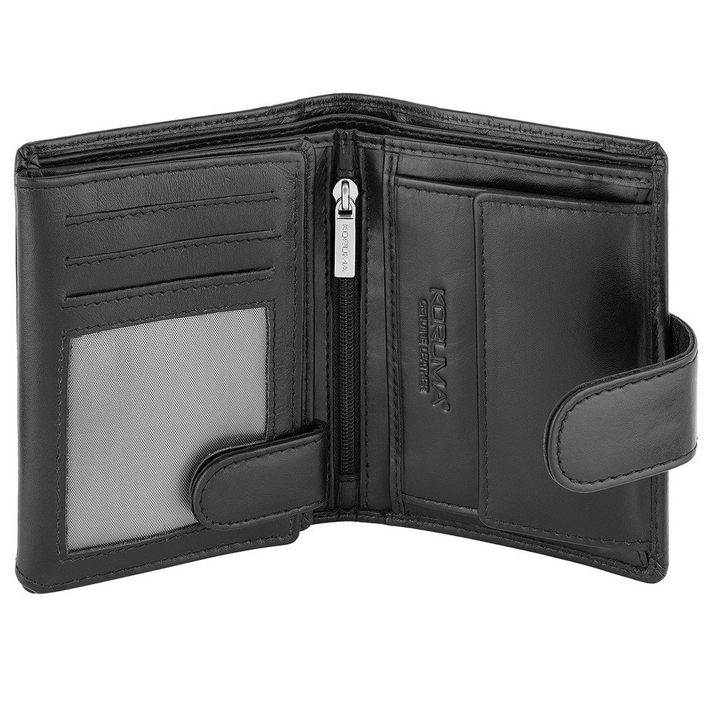 Portfel męski skórzany na karty i monety z ochroną RFID BLOCK (czarny, carbon)