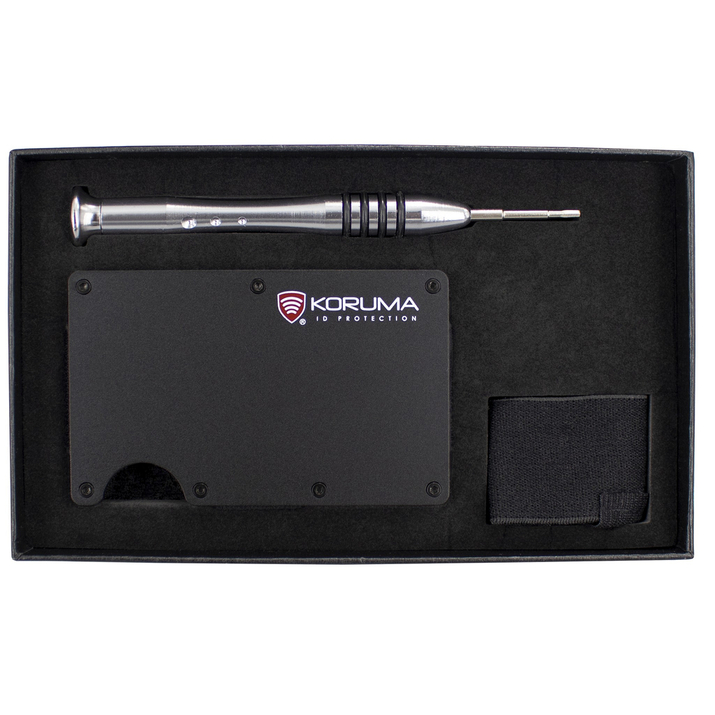 Aluminiowe etui z gumką na karty zbliżeniowe RFID (Czarny)