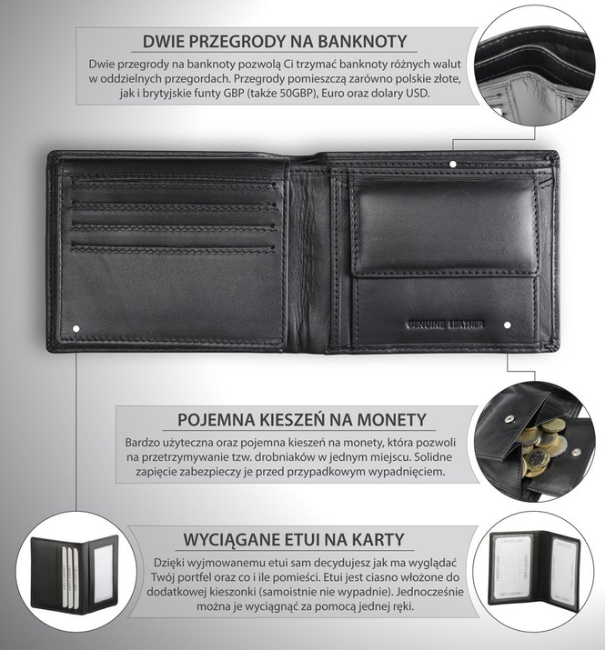 Młodzieżowy portfel antykradzieżowy 3w1 z ochroną RFID BLOCK (czarny)