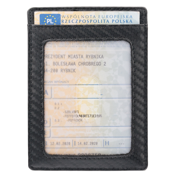 Cienkie skórzane etui na karty zbliżeniowe RFID (czarny, carbon)
