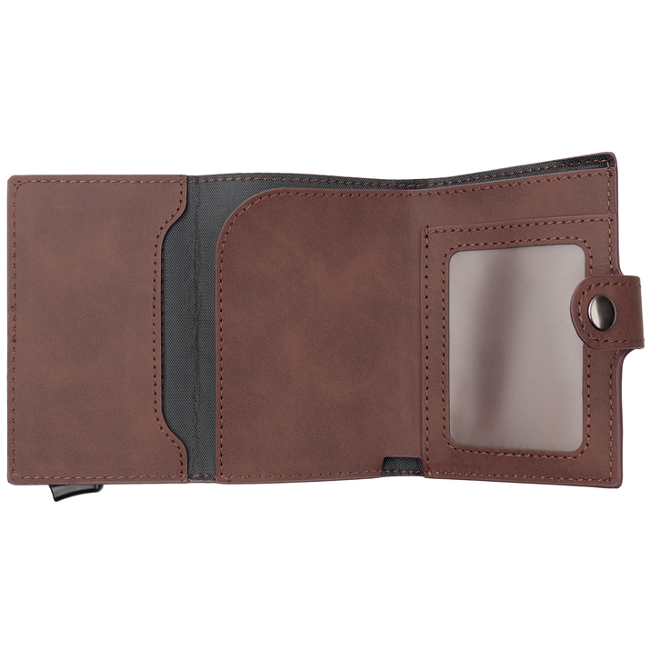 Portfel męski z kieszenią na bilon oraz aluminiowym etui z wysuwanymi kartami (ciemny brąz)