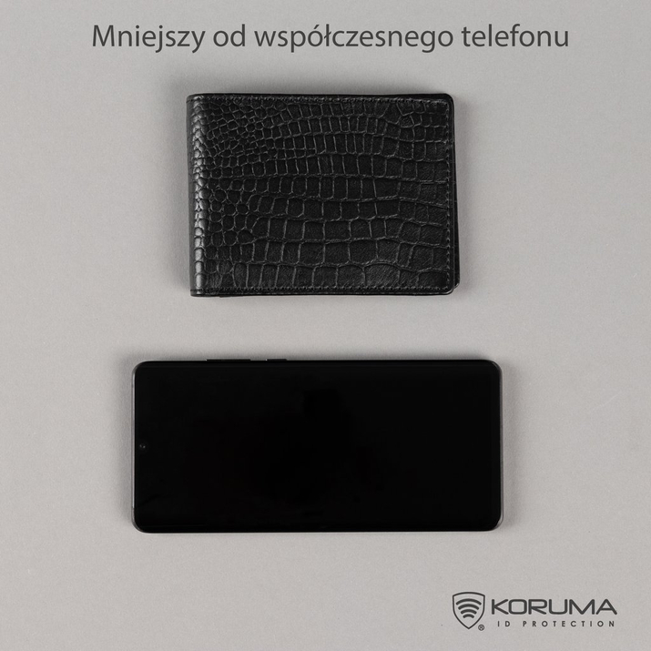 Super cienki portfel męski skórzany typu SLIM (Czarny, Croco)