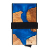 Aluminiowy portfel z wysuwanymi kartami i ochroną kart zbliżeniowych (drewno + niebieska żywica)