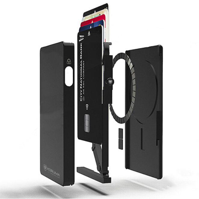 Aluminiowe etui z wysuwanymi kartami i miejscem na AirTag od Apple (czarny)