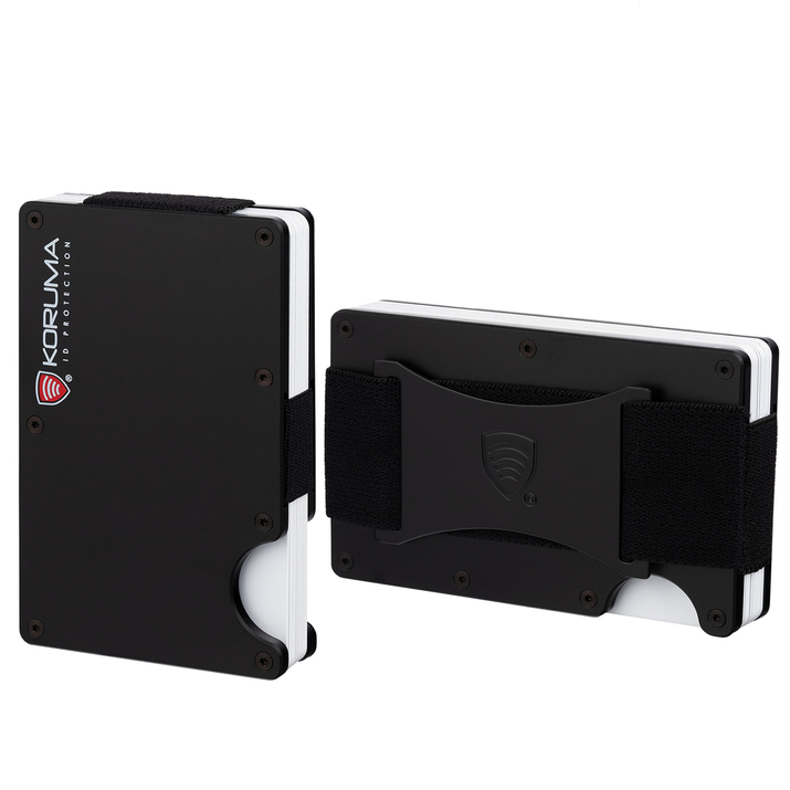 Aluminiowe etui z gumką na karty zbliżeniowe RFID (Czarny)