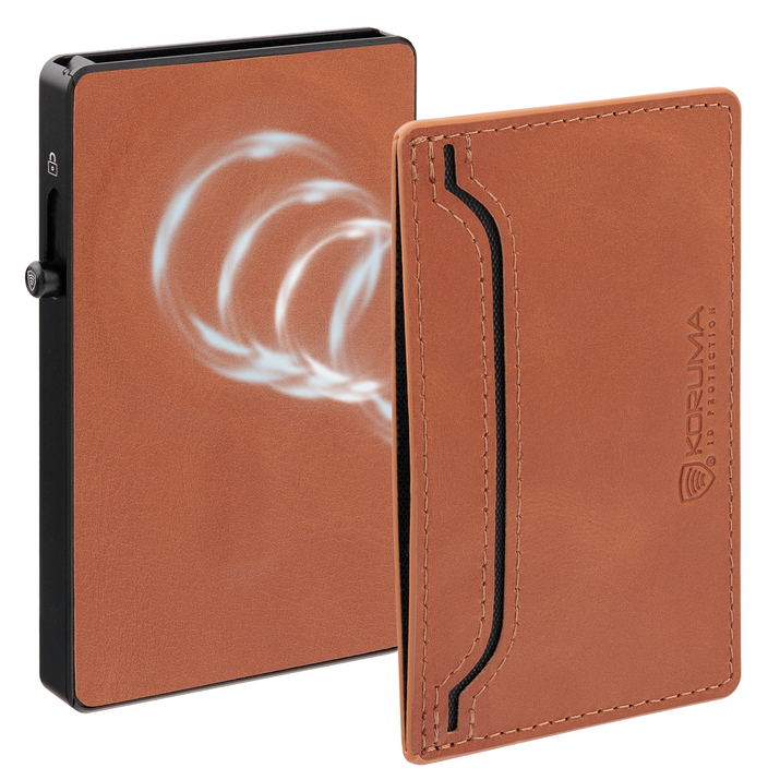 Aluminiowy portfel na karty + etui skórzane z magsafe (brąz)