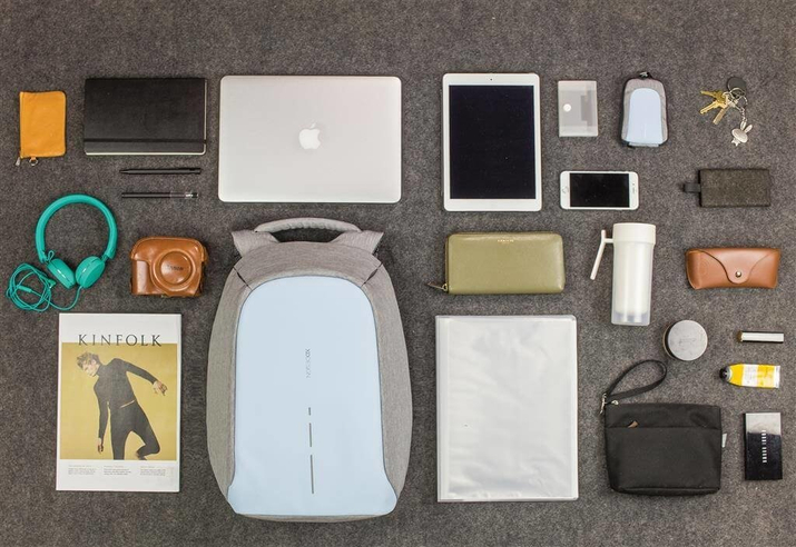 Plecak antykradzieżowy na laptopa oraz tablet Bobby Compact (Szary-Błękitny)