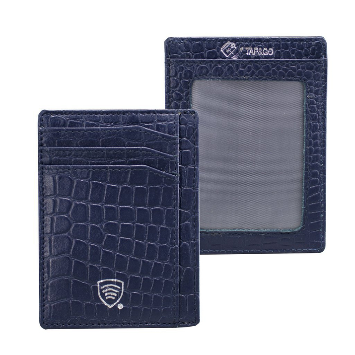 Skórzane etui na karty zbliżeniowe RFID (Granatowy, Croco)