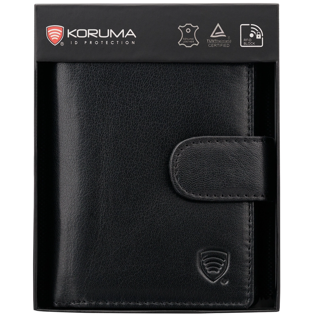 KORUMA SM-904GBL - czarny portfel ze skóry o naturalnej fakturze, w pudełku