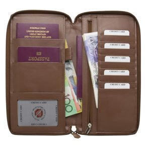 Organizer podróżny na karty bezstykowe oraz paszport biometryczny (Brąz)