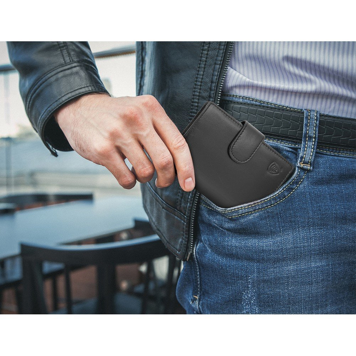 Portfel skórzany męski na karty i monety z ochroną RFID BLOCK (czarny)