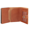Skórzany portfel męski z zewnętrzną kieszenią na kartę oraz aluminiowym etui z wysuwanymi kartami (brąz)