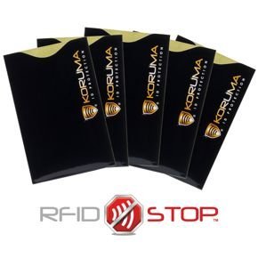  Etui na karty zbliżeniowe - Koruma (pionowe, czarne, złote logo) zestaw 5szt.