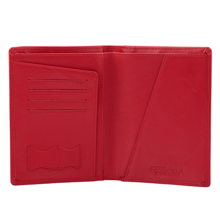 Skórzany portfel podróżny na karty oraz dokumenty zbliżeniowe (czerwony)