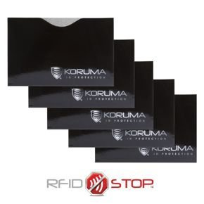 Etui na karty zbliżeniowe - Koruma (poziome, czarne, srebrne logo) zestaw 5szt.