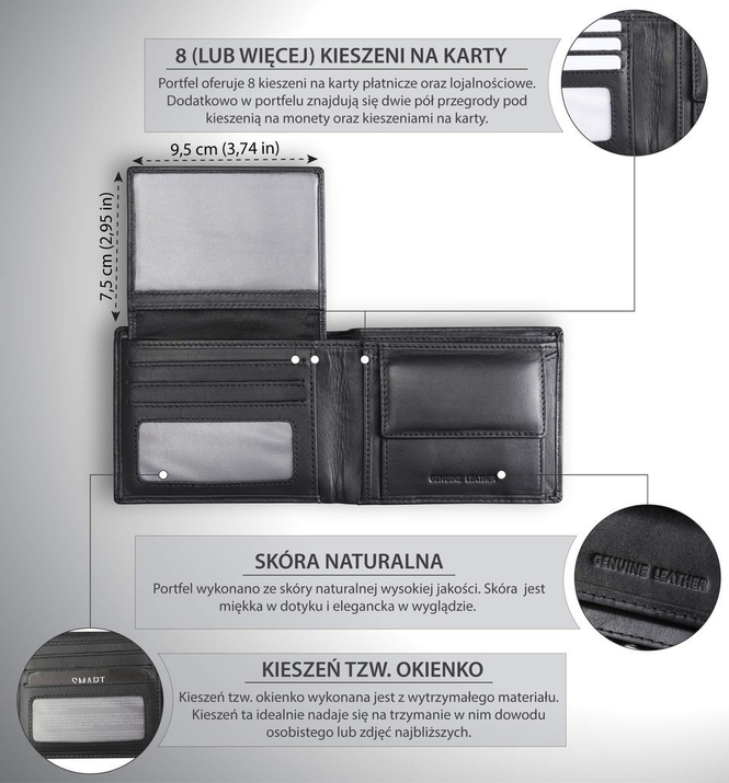 Młodzieżowy portfel antykradzieżowy 3w1 z ochroną RFID BLOCK (czarny)