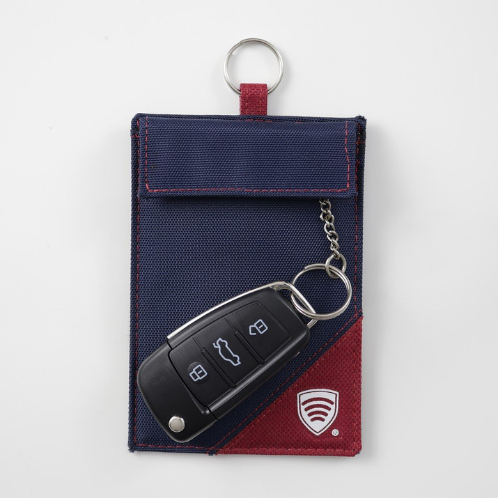 Ochrona keyless na kluczyk samochodowy - etui materiałowe (granatowy/bordowy)