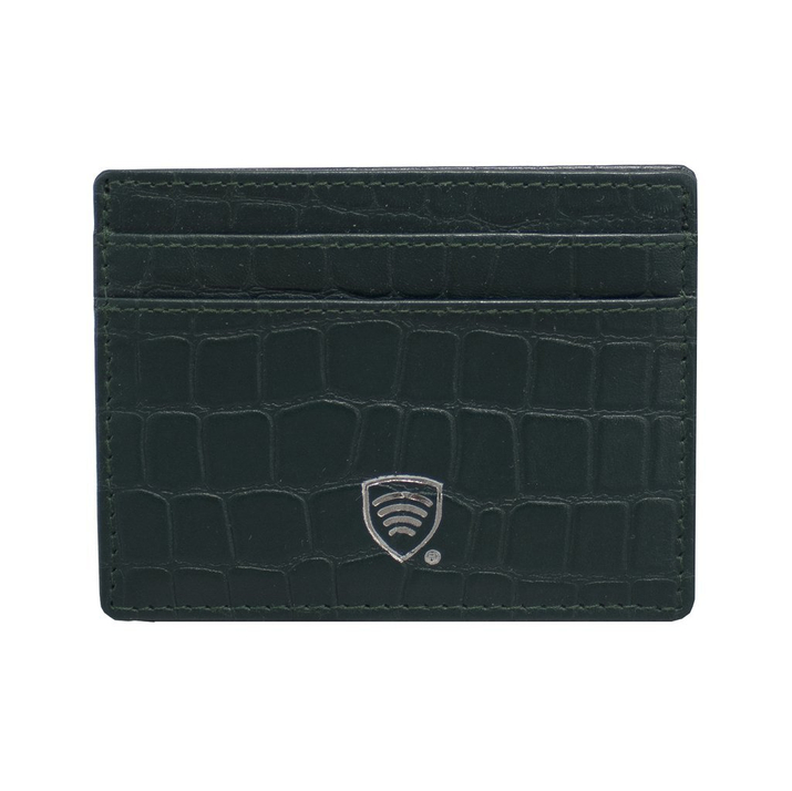 Skórzane etui antykradzieżowe na karty zbliżeniowe RFID (Zielony, Croco)