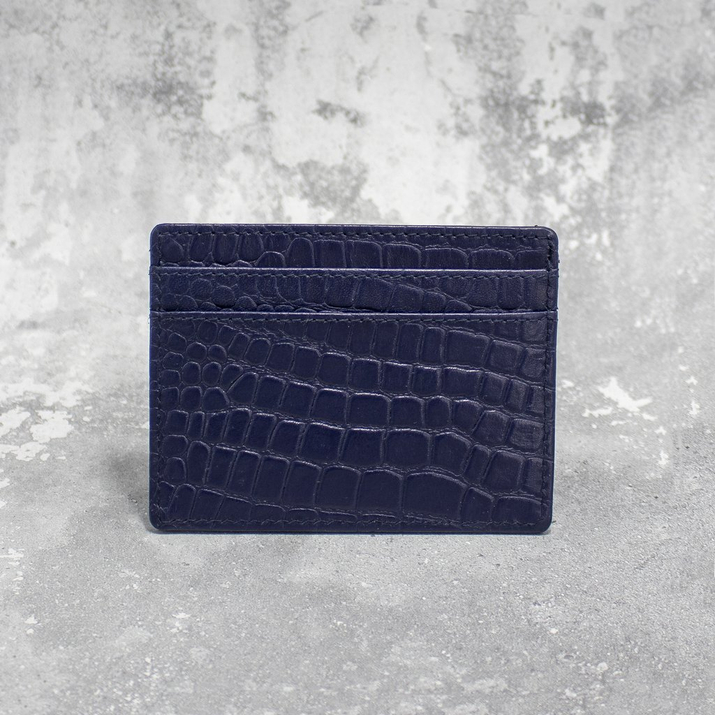 Skórzane etui antykradzieżowe na karty zbliżeniowe RFID (Granatowy, Croco)