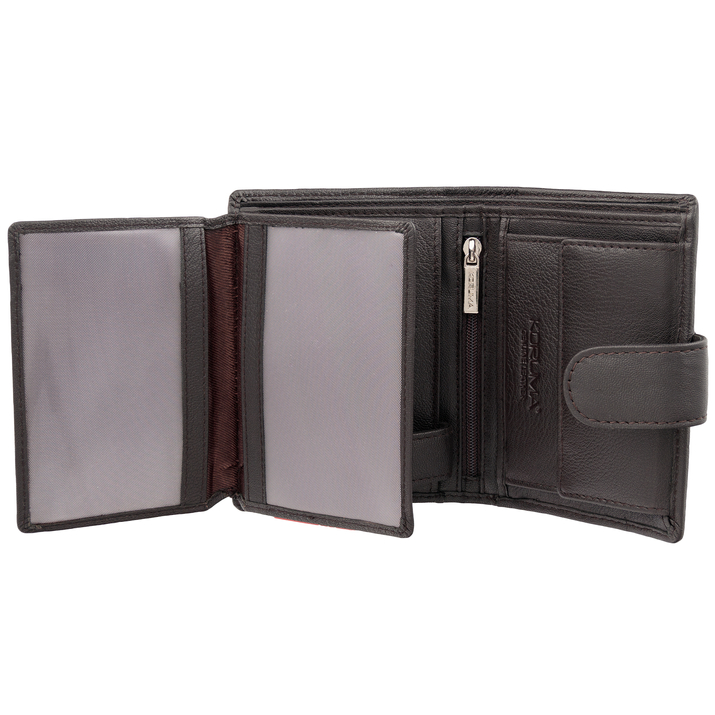 Portfel męski skórzany na karty i monety z ochroną RFID BLOCK (ciemny brąz)