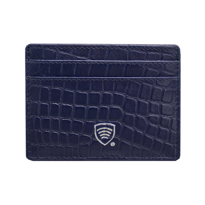 Skórzane etui antykradzieżowe na karty zbliżeniowe RFID (Granatowy, Croco)