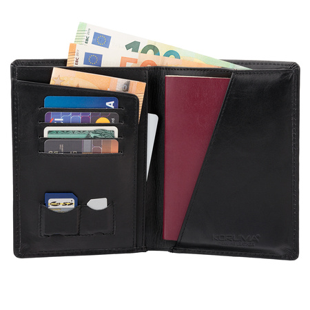 Skórzany portfel podróżny na karty oraz dokumenty zbliżeniowe (czarny)