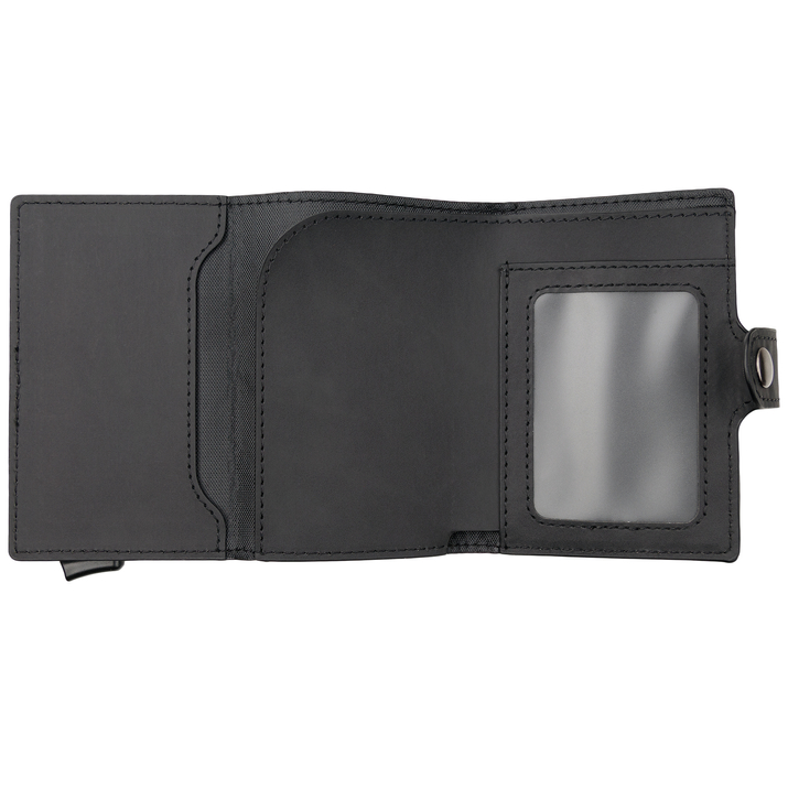 Portfel męski z kieszenią na bilon oraz aluminiowym etui z wysuwanymi kartami (czarny)