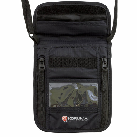 Paszportówka antykradzieżowa na szyję z zabezpieczniem RFID STOP (Czarny)