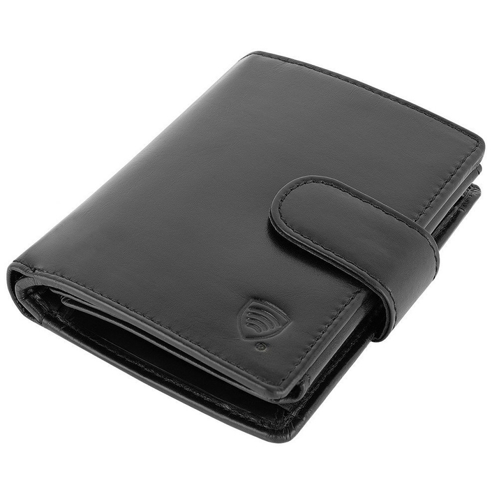 Portfel skórzany męski na karty i monety z ochroną RFID BLOCK (czarny)