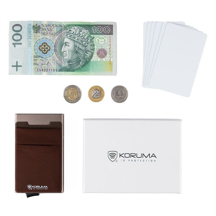 Aluminiowy etui na karty z ochroną kart zbliżeniowych RFID (Brąz)