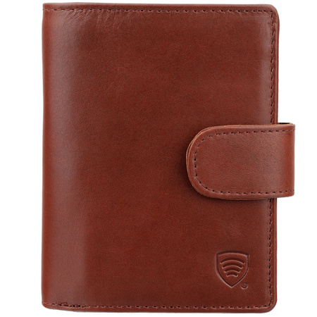 Skórzany męski portfel na karty i monety z ochroną RFID (brąz)