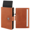 Skórzany portfel męski z zewnętrzną kieszenią na kartę oraz aluminiowym etui z wysuwanymi kartami (brąz)