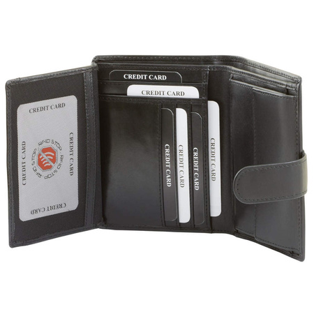Skórzany pionowy portfel RFID z zapięciem na karty zbliżeniowe (Czarny)