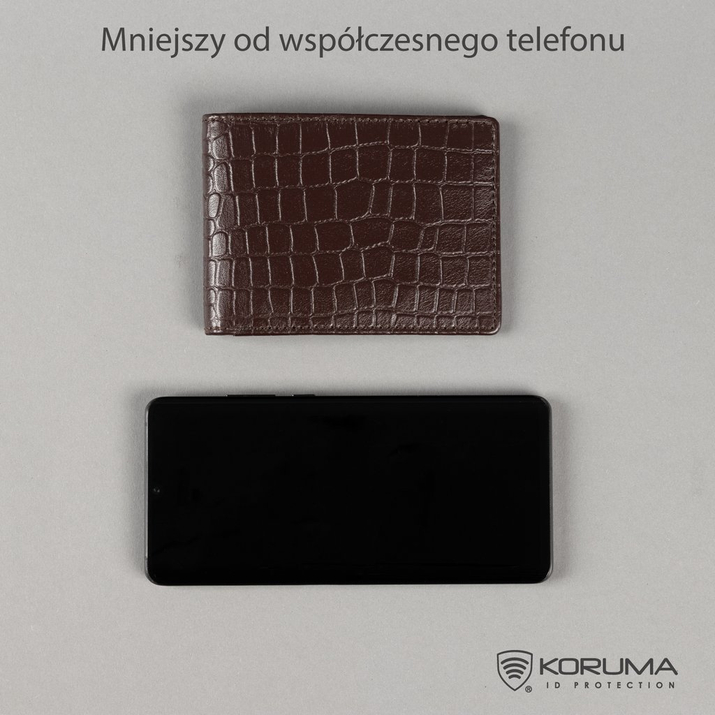Cienki portfel męski skórzany typu SLIM do marynarki (Brąz, Croco)