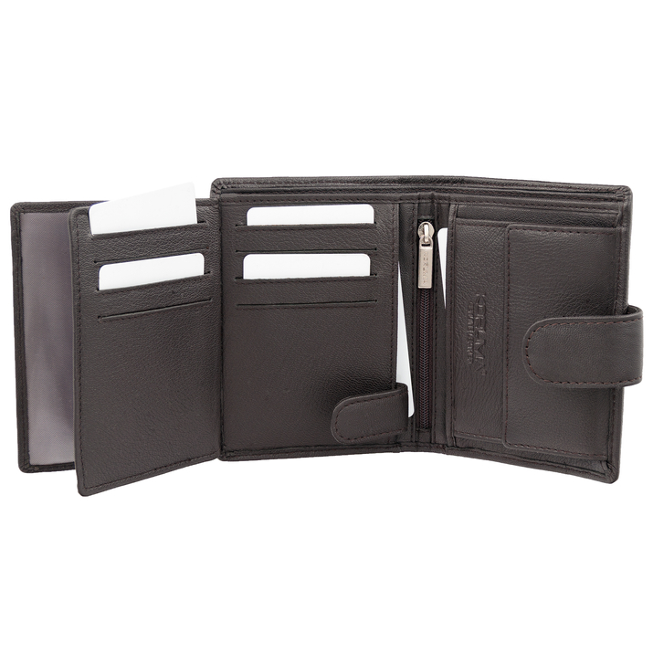 Portfel męski skórzany na karty i monety z ochroną RFID BLOCK (ciemny brąz)