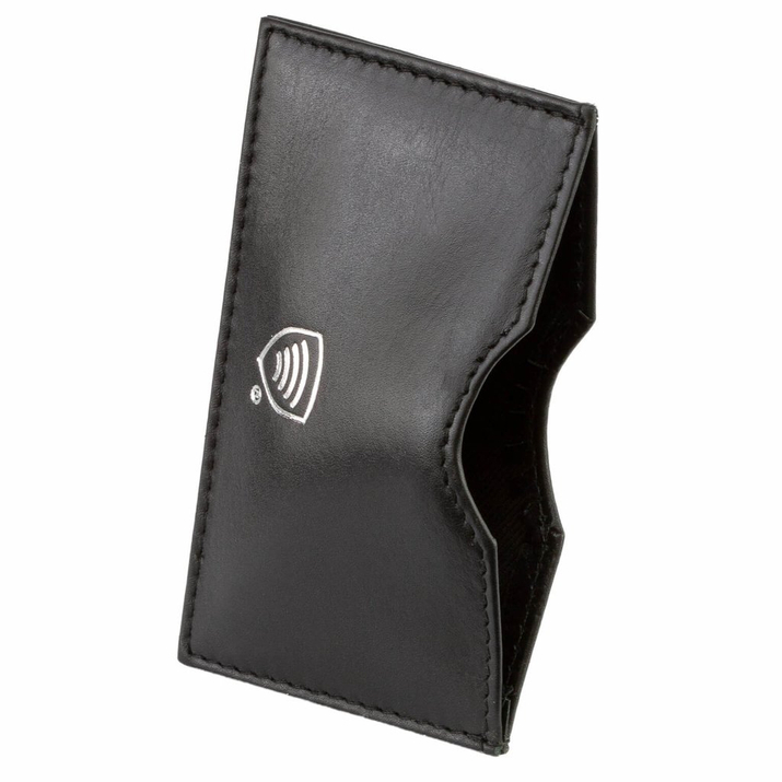 Etui ze skóry blokujące kartę płatniczą RFID ze srebrnym logo (Czarny)