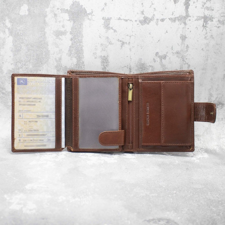Skórzany męski portfel na karty i monety z ochroną RFID (brąz)