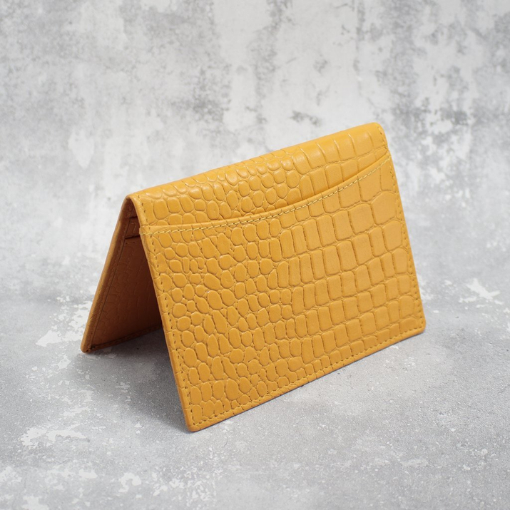 Cienki Skórzany portfel RFID na dowód rejestracyjny do marynarki (Żółty, Croco)