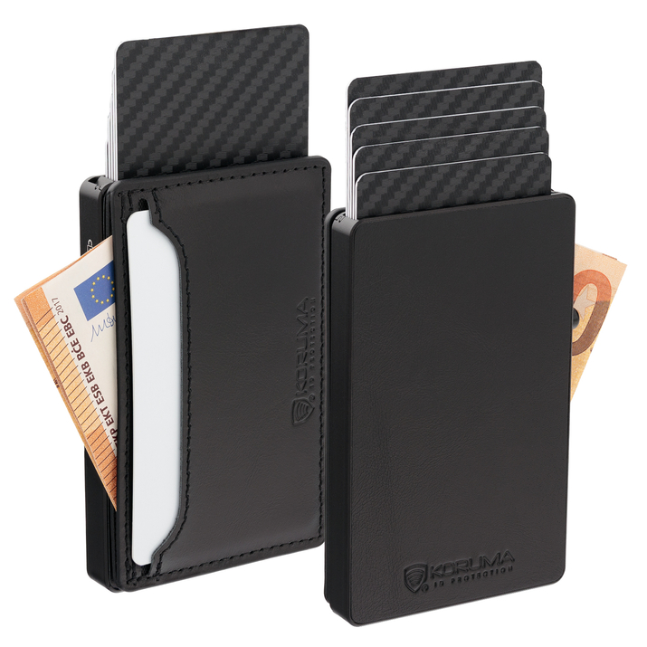 Aluminiowe etui na karty + etui skórzane z magsafe (czarny/brąz)