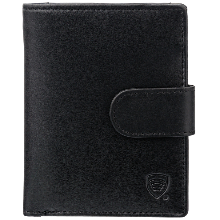 Pionowy portfel męski skórzany z zamkiem na monety oraz ochroną RFID (czarny)