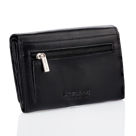 Mały skórzany damski  portfel z ochroną RFID (Czarny)